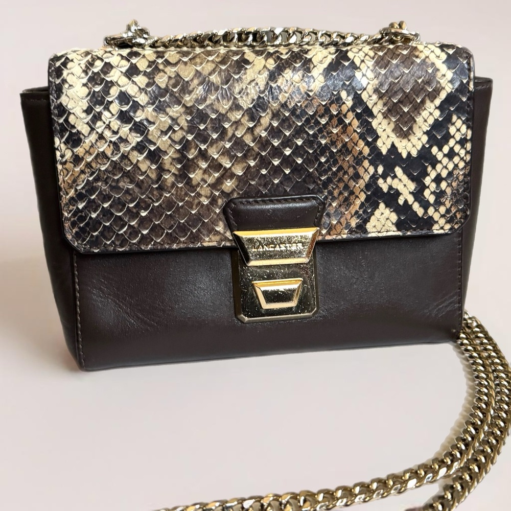 Vintage Lancaster Brown Leather Python Snakeskin … - image 1